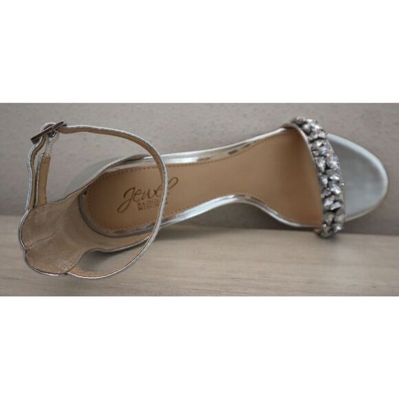 Jewel Badgley Mischka Women's Sz 8.5 Silver Dash Embellished Heel Sandals - Picture 9 of 16